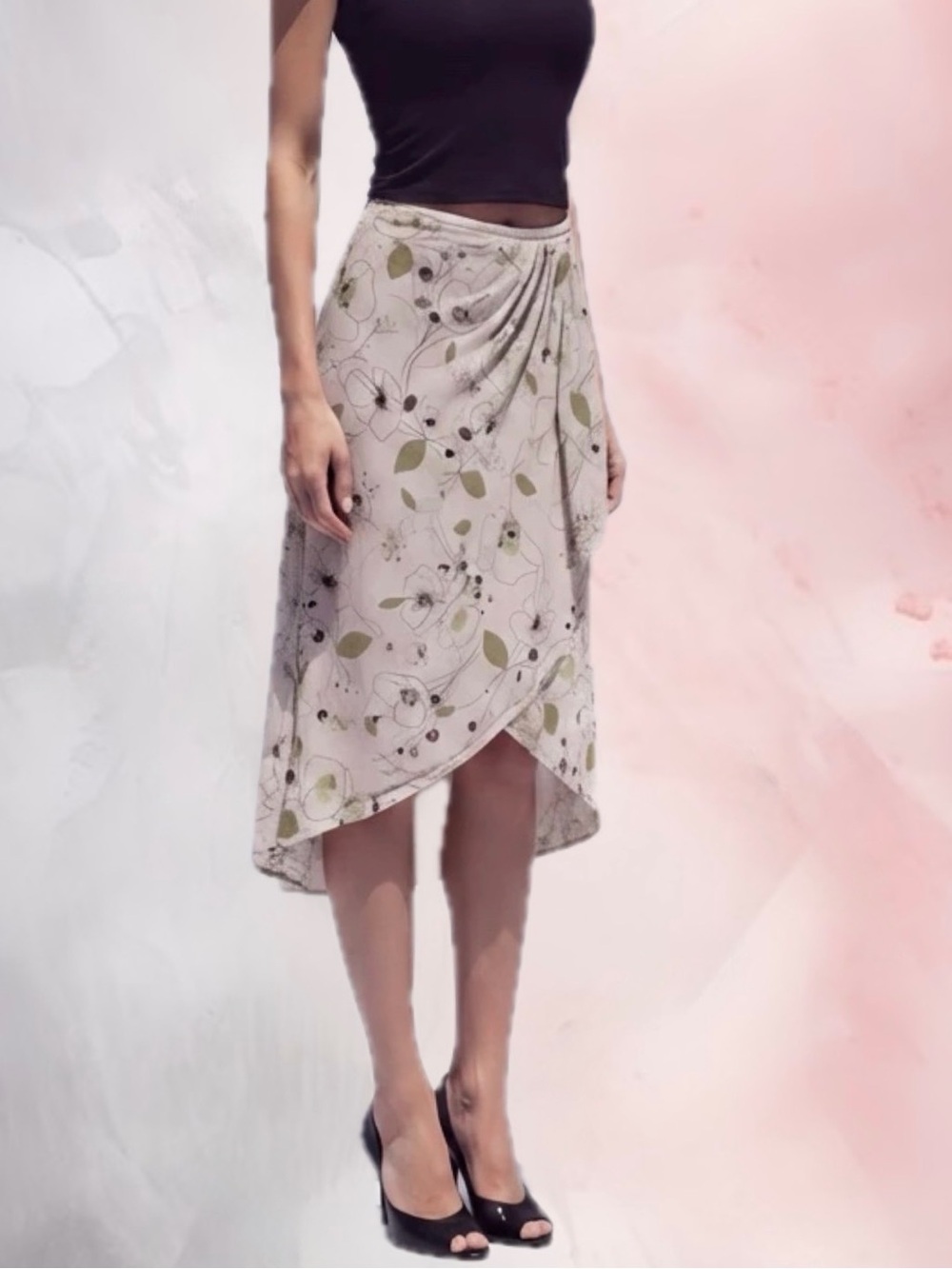 Y2K Express Artsy Floral Layered flowy Asymmetrical Midi Elastic Waist Skirt S